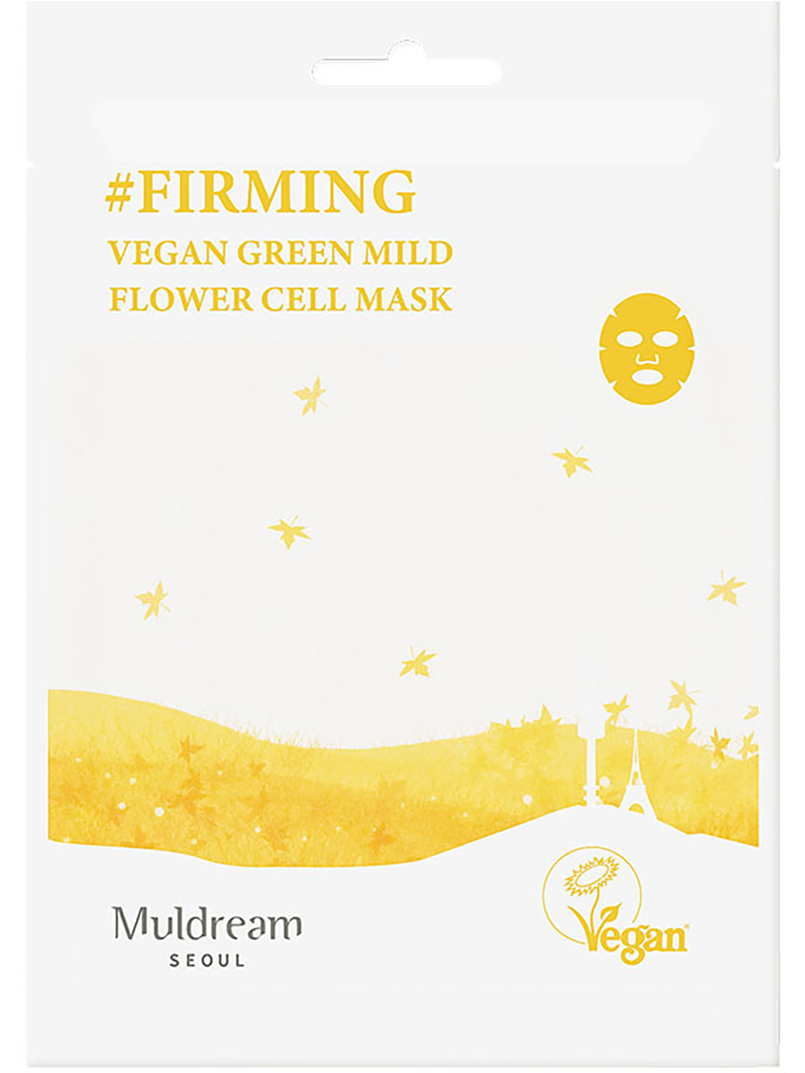 Muldream Тканевая маска для лица с фито-стволовыми клетками Vegan Green Mild Flower Cell Mask,25млх1шт