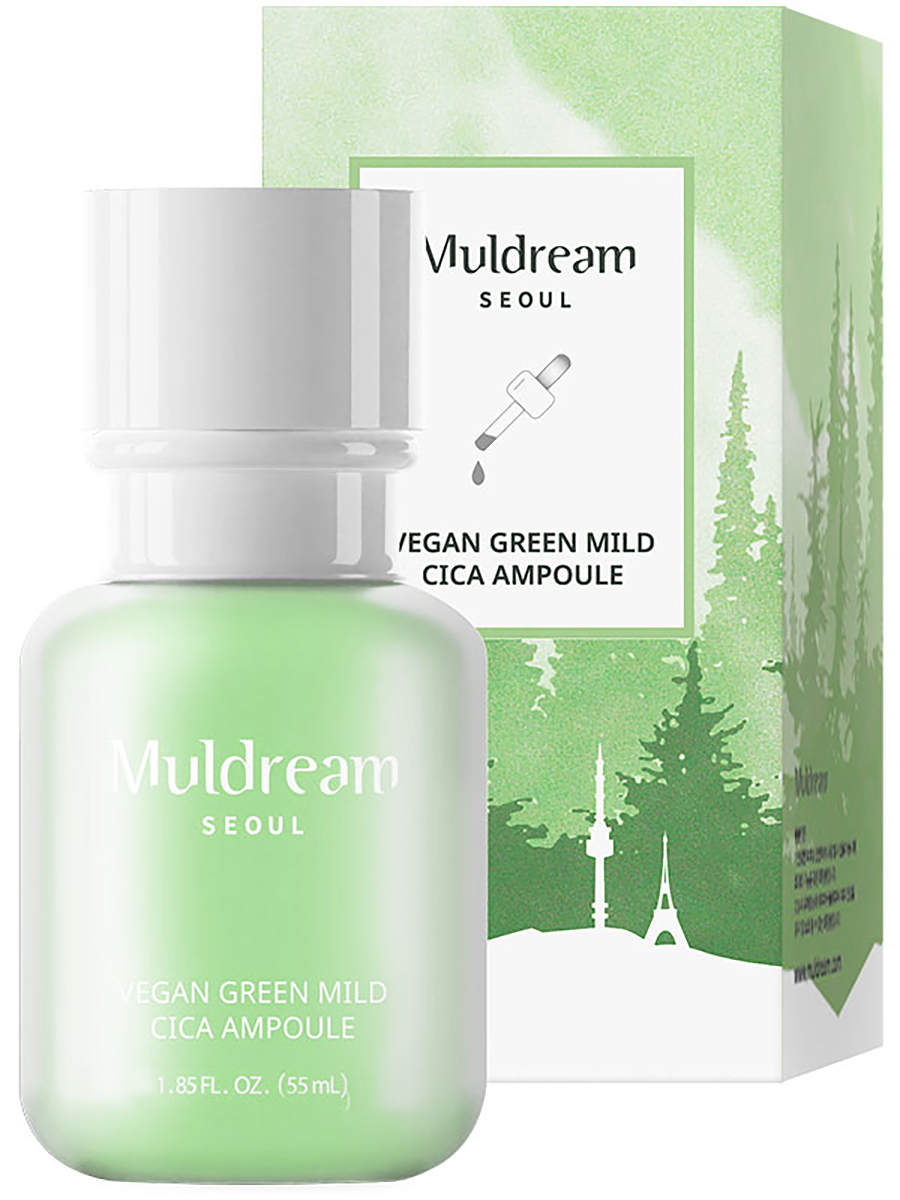 Muldream Ампульная сыворотка для лица с экстрактом центеллы Vegan Green Mild CICA Ampoule, 55мл