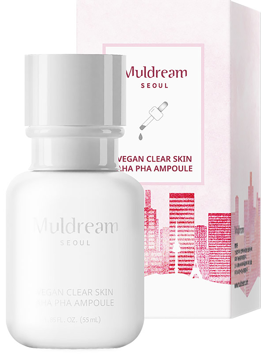 Muldream Ампульная сыворотка для лица с кислотами AHA/PHA Vegan Clear Skin AHA PHA Ampoule, 55мл