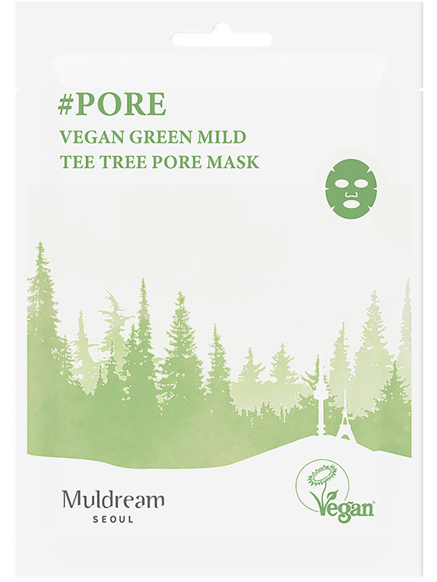 Muldream Тканевая маска для лица Vegan Green Mild Tree Pore Mask, 25млх1шт