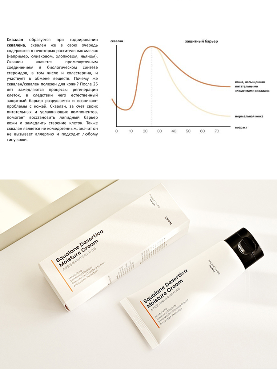 Neulii Увлажняющий крем для лица Squalane Desertica Moisture Cream, 100мл